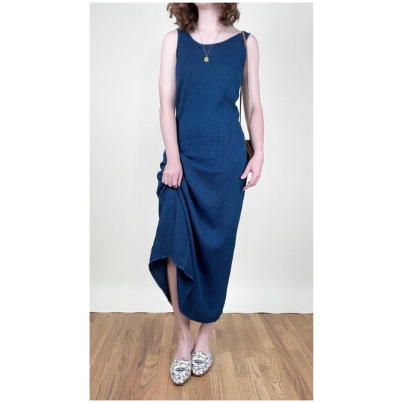 Vintage Waffle Knit Maxi Dress Slip Summer Sun Coastal Euro French Girl 90s Y2K - Picture 1 of 7